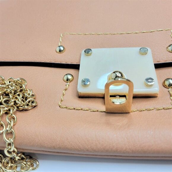 PEACH Colored Satchel Crossbody Handbag with Gold tone Chain Strap- NEW! - Picture 3 of 7